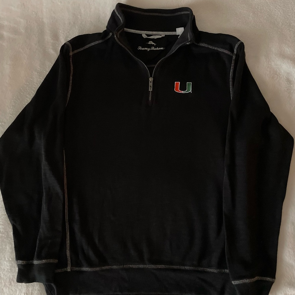 Miami Hurricanes Men’s L black Tommy Bahama Sport Tobago Bay 1/4 zip sweater